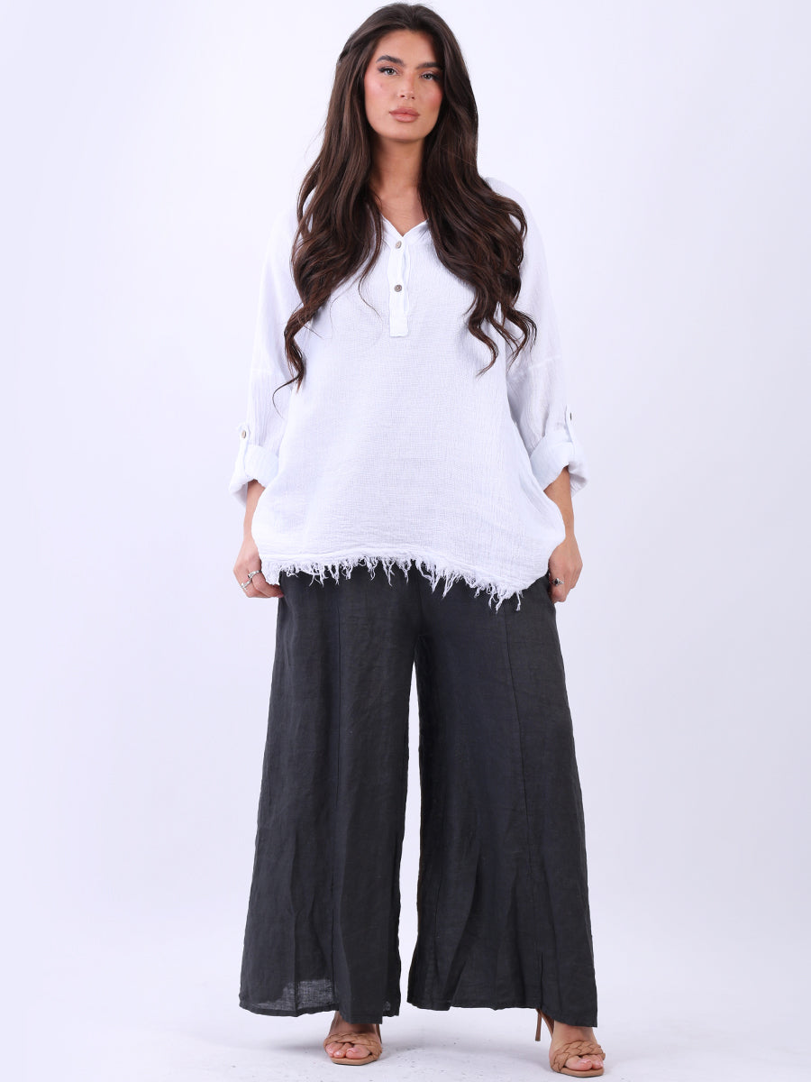 Oversized Plain Linen Top White