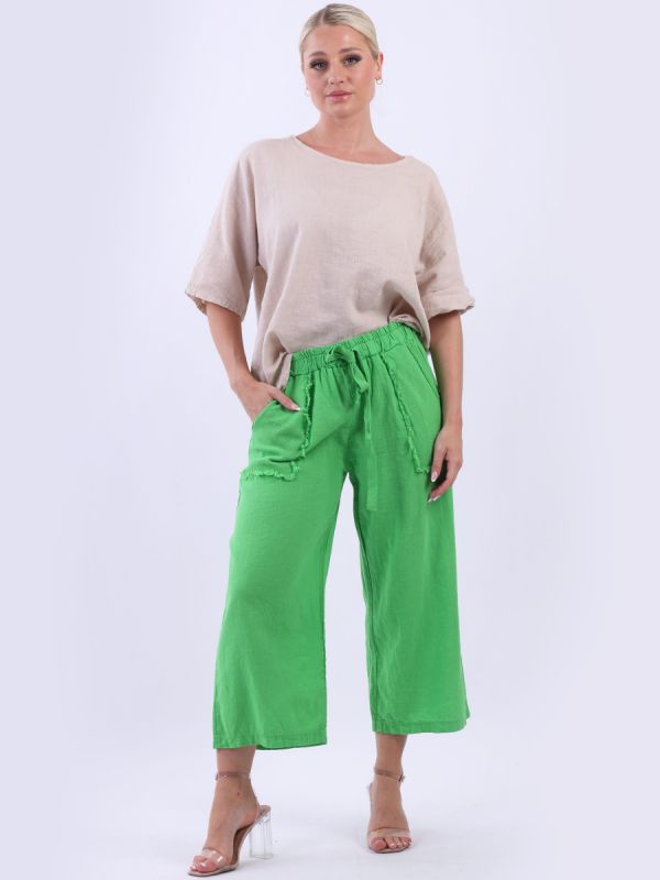 Wide Leg Linen Trouser Green