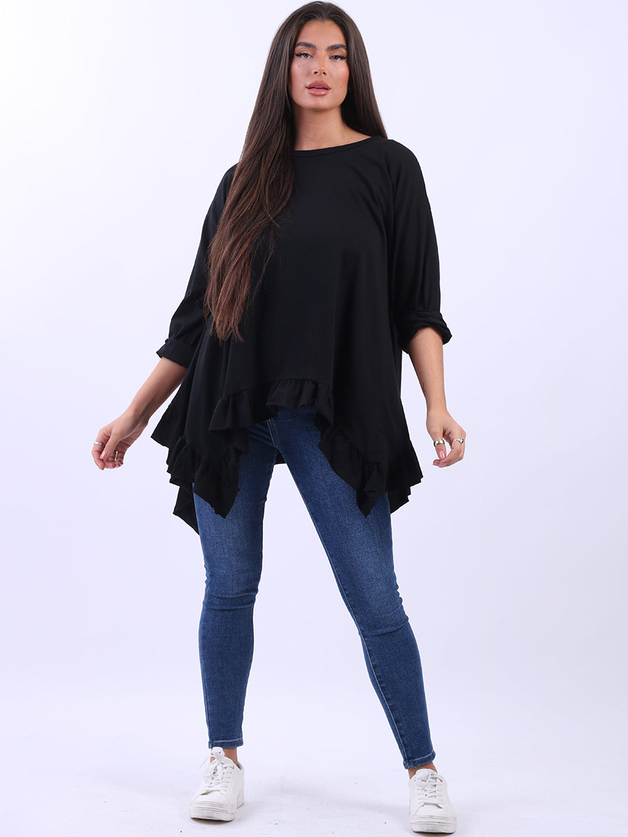 Plain Cotton Tunic Box Top Black
