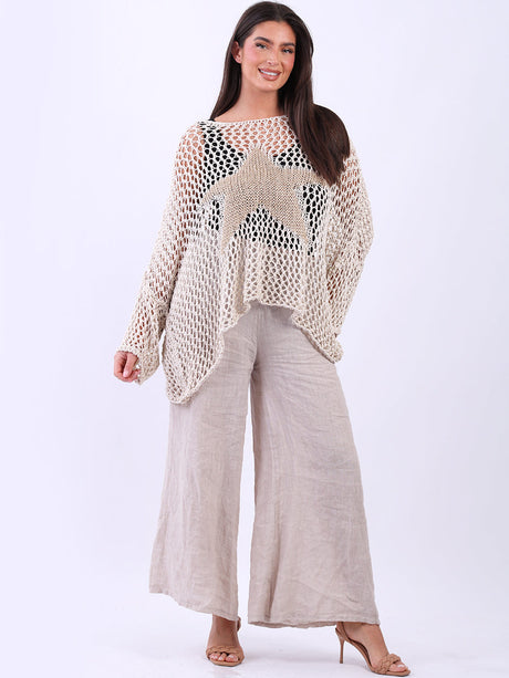 Knitted Star Cotton Cover Up Beige