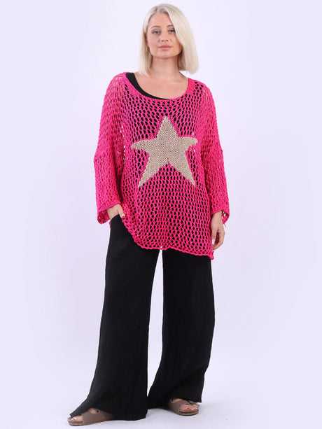 Knitted Star Cotton Cover Up Fuchsia