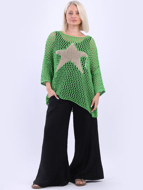 Knitted Star Cotton Cover Up Green