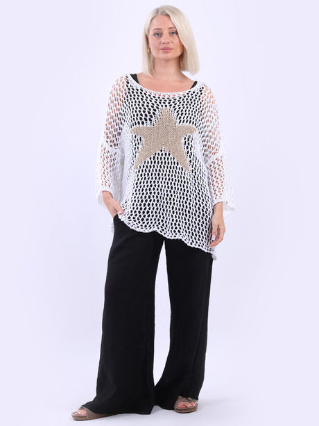 Knitted Star Cotton Cover Up White