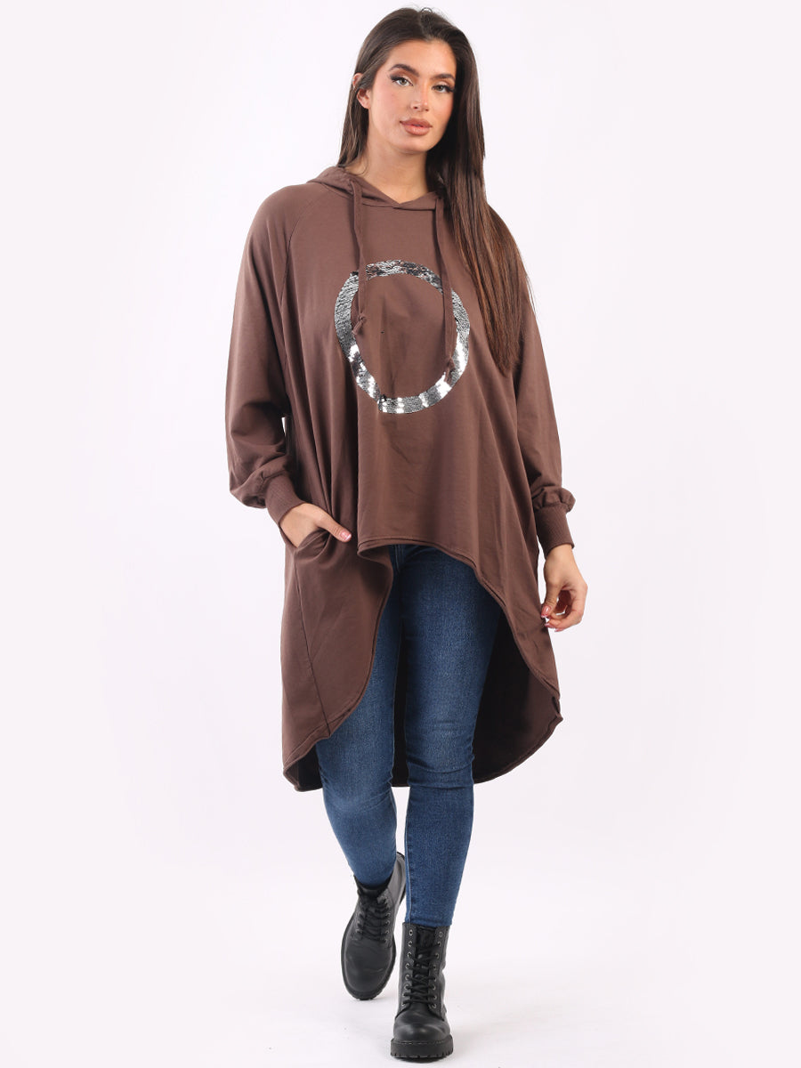 Plain Cotton Dip Hem Ladies Oversized Sequin Hoodie