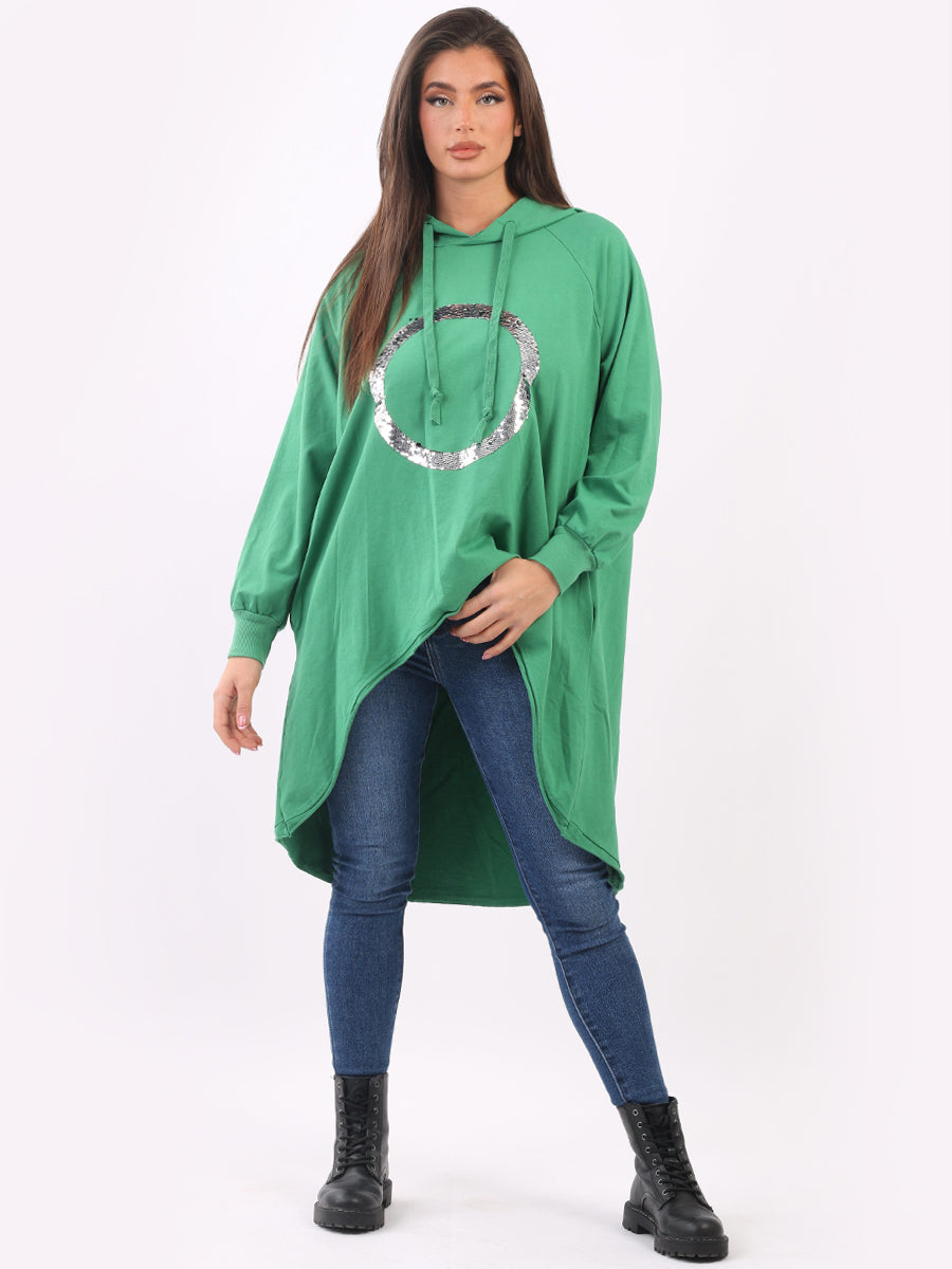 Plain Cotton Dip Hem Ladies Oversized Sequin Hoodie