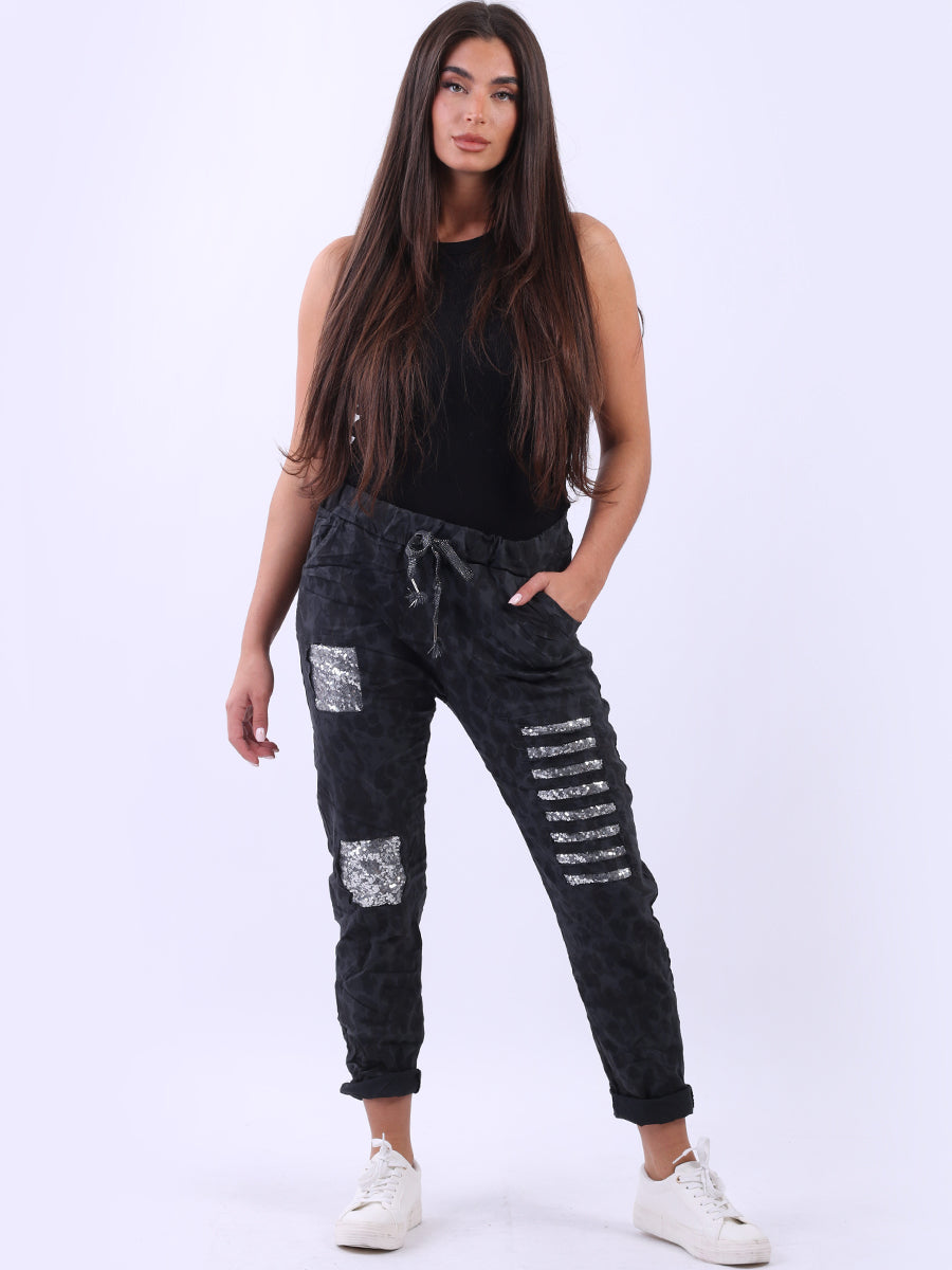 Sequin Ripped Camouflage Magic Pant Charcoal