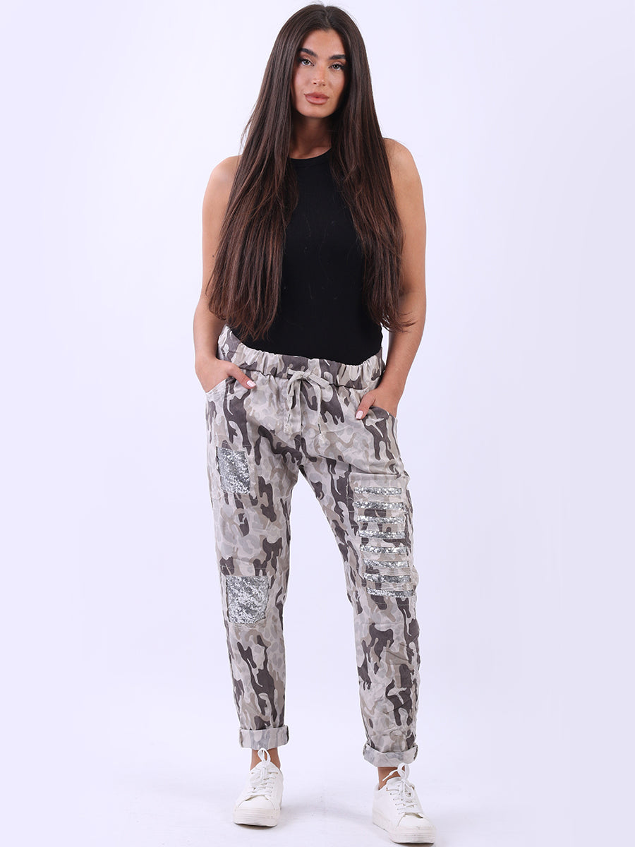 Sequin Ripped Camouflage Magic Pant Mocha