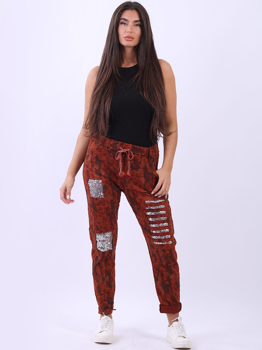 Sequin Ripped Camouflage Magic Pant Rust
