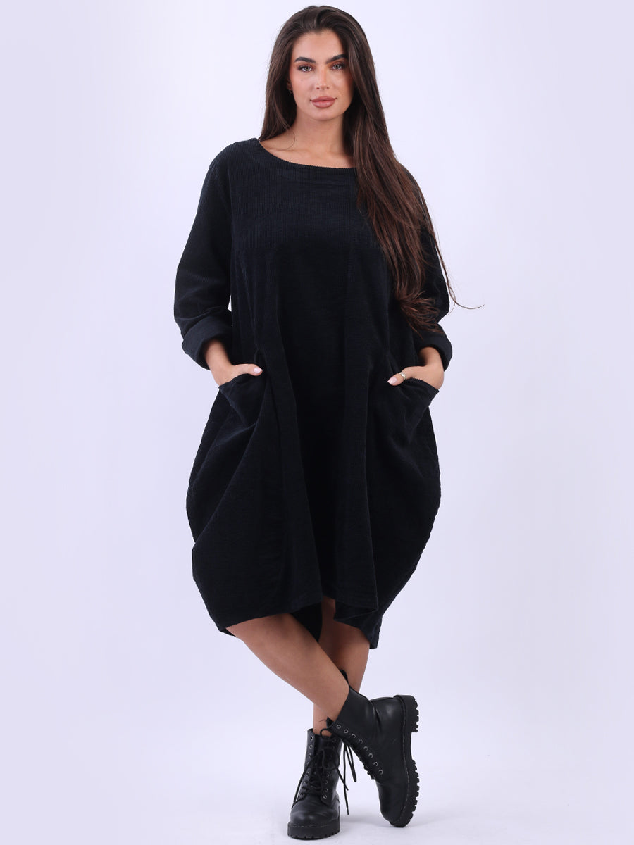 Cotton Corduroy Dress Black