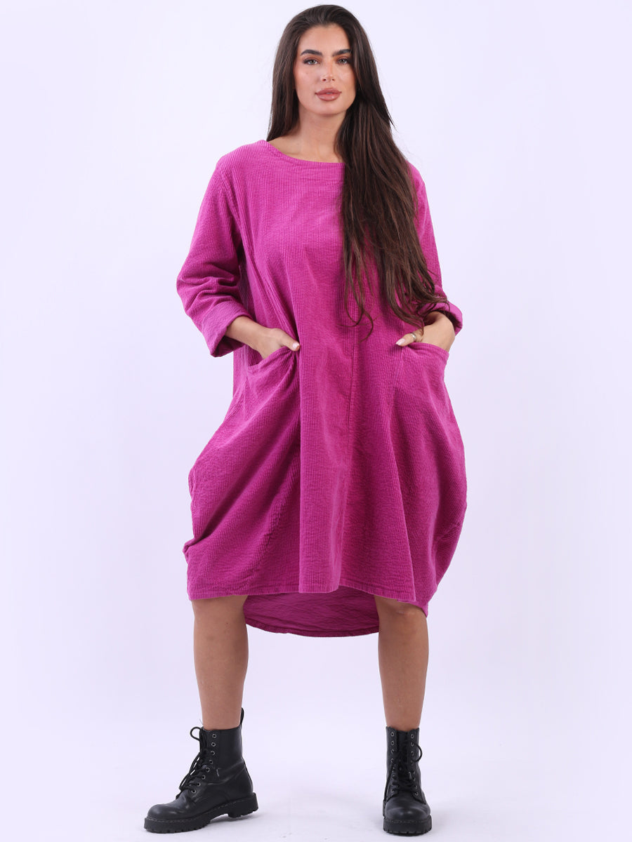 Cotton Corduroy Dress Fuchsia