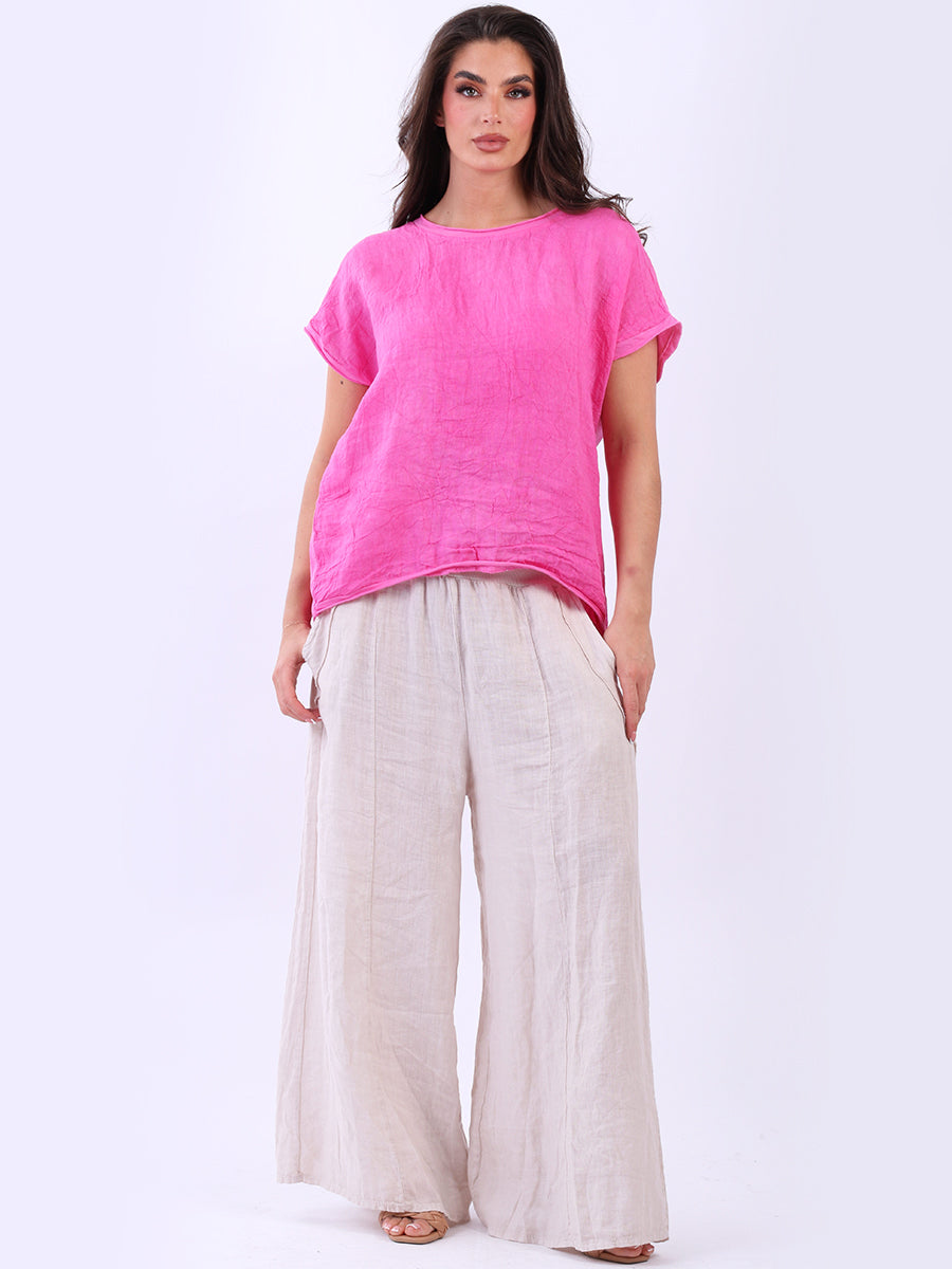 Linen Baggy Top Fuchsia