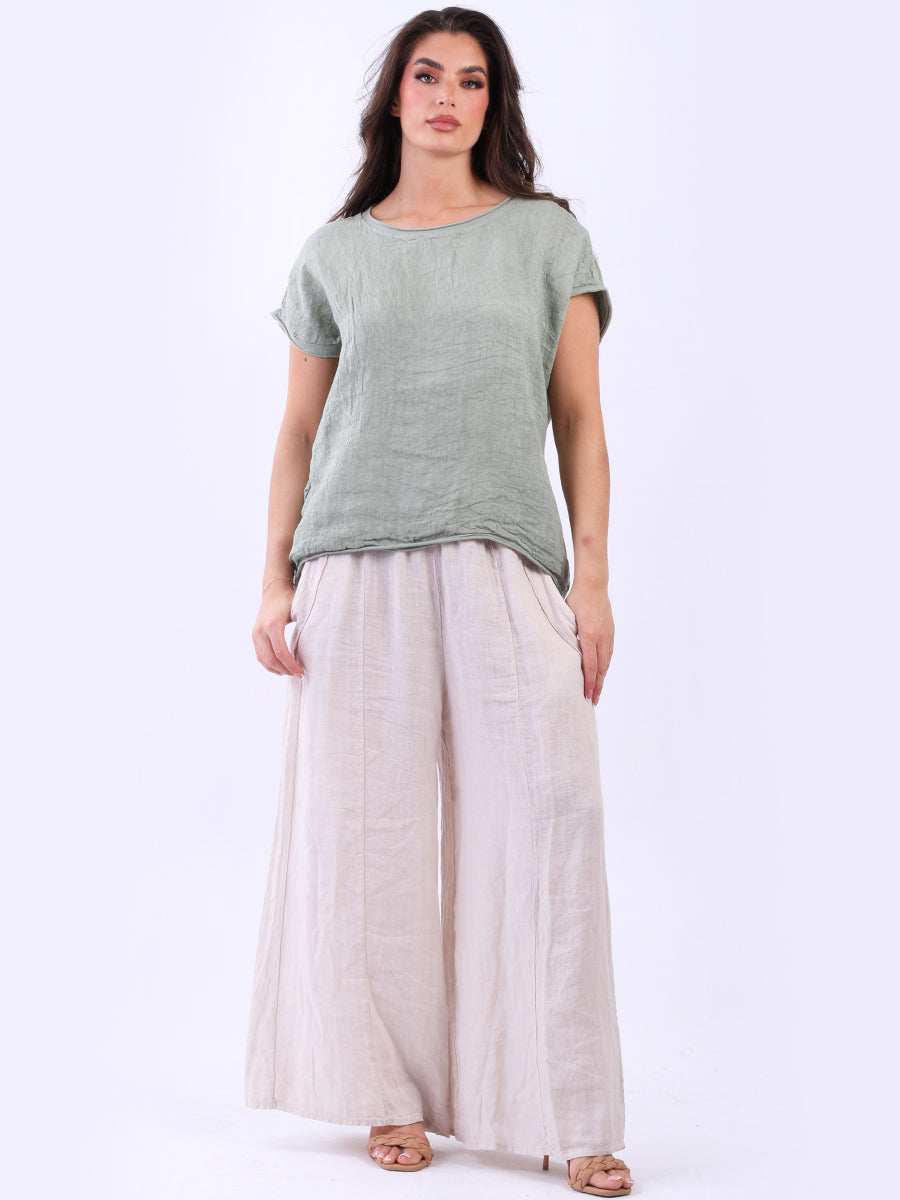 Linen Baggy Top Khaki