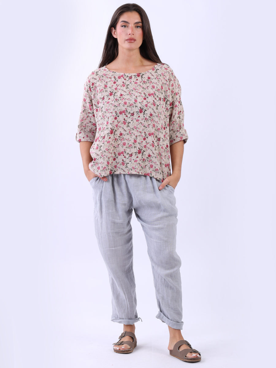 Floral Cotton Crop Top Beige