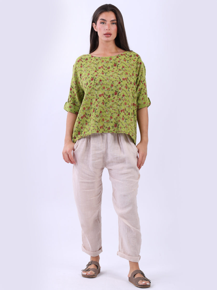Floral Cotton Crop Top Olive