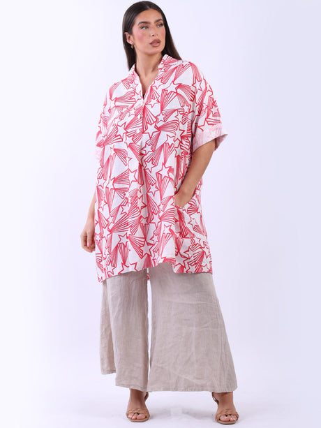 Linen Shirt Dress Coral