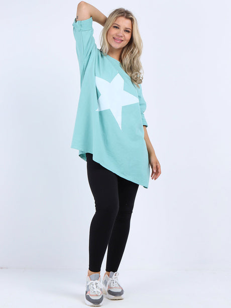 Star Print Cotton Shirt Aqua