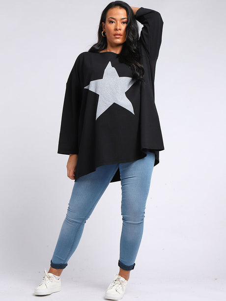 Star Print Cotton Shirt Black