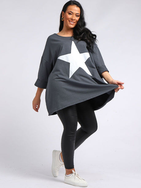 Star Print Cotton Shirt Charcoal