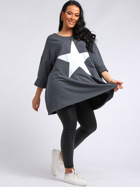 Star Print Cotton Shirt Charcoal