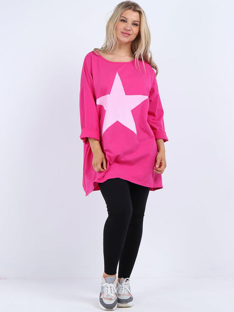 Star Print Cotton Shirt Fuchsia