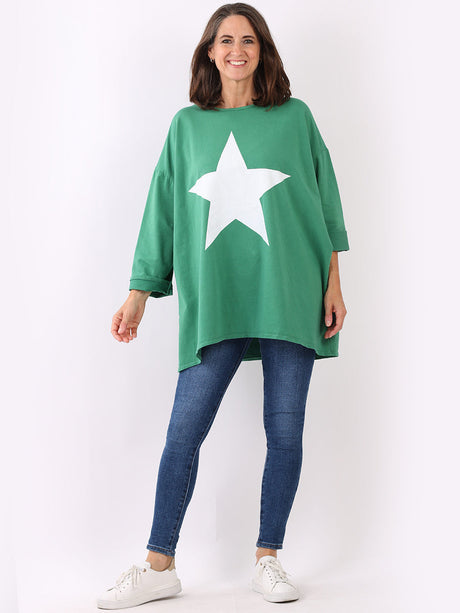 Star Print Cotton Shirt Green
