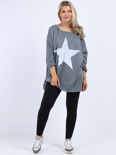 Star Print Cotton Shirt Grey