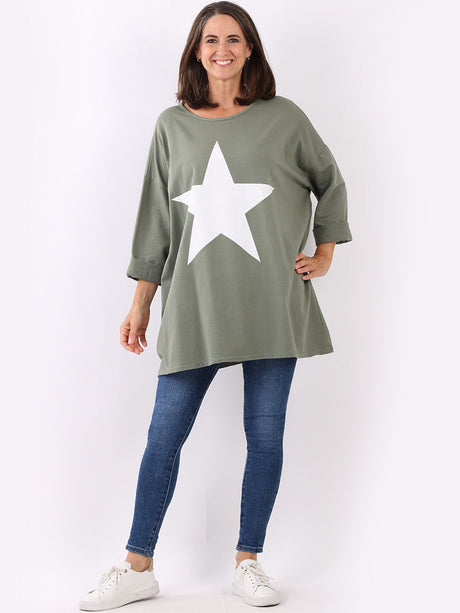 Star Print Cotton Shirt Khaki