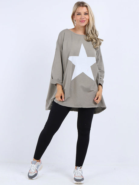 Star Print Cotton Shirt Mocha
