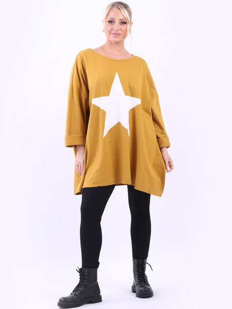 Star Print Cotton Shirt Mustard