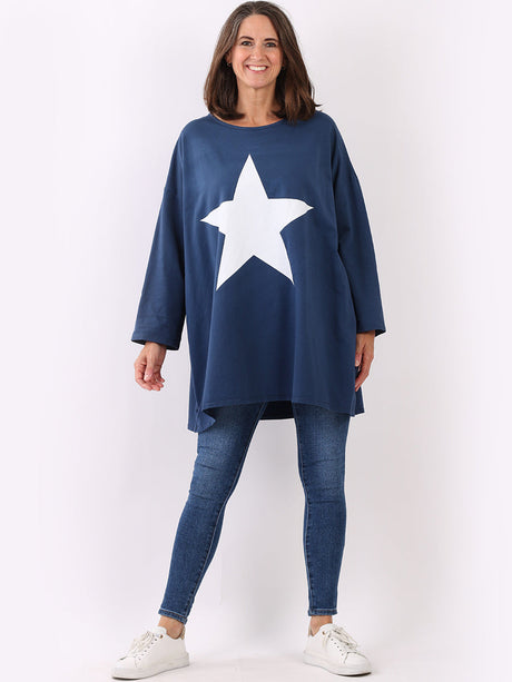 Star Print Cotton Shirt Navy