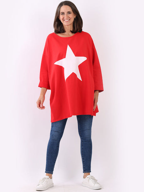 Star Print Cotton Shirt Red