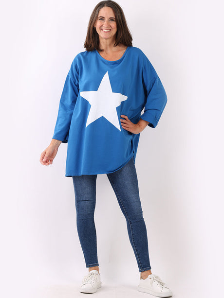 Star Print Cotton Shirt Royal Blue