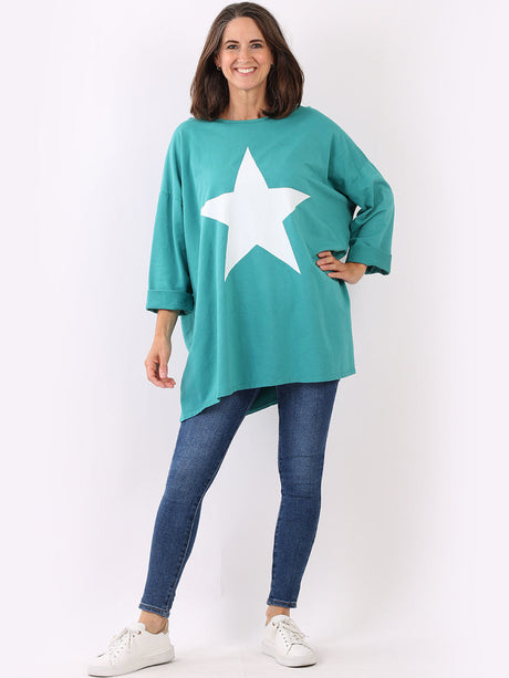 Star Print Cotton Shirt Teal