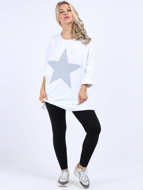 Star Print Cotton Shirt White