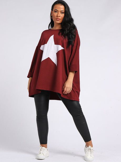 Star Print Cotton Shirt Wine