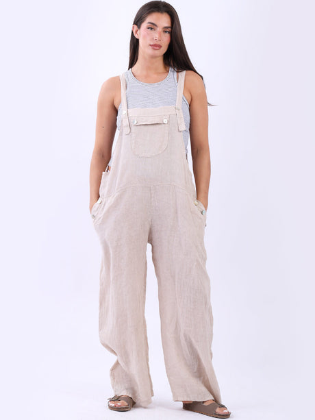Plus Size Linen Jumpsuit Beige