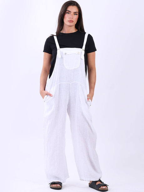 Plus Size Linen Jumpsuit White