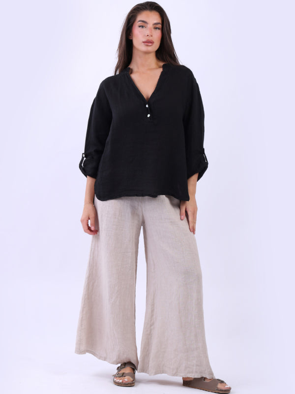 Linen Lagenlook Top Black