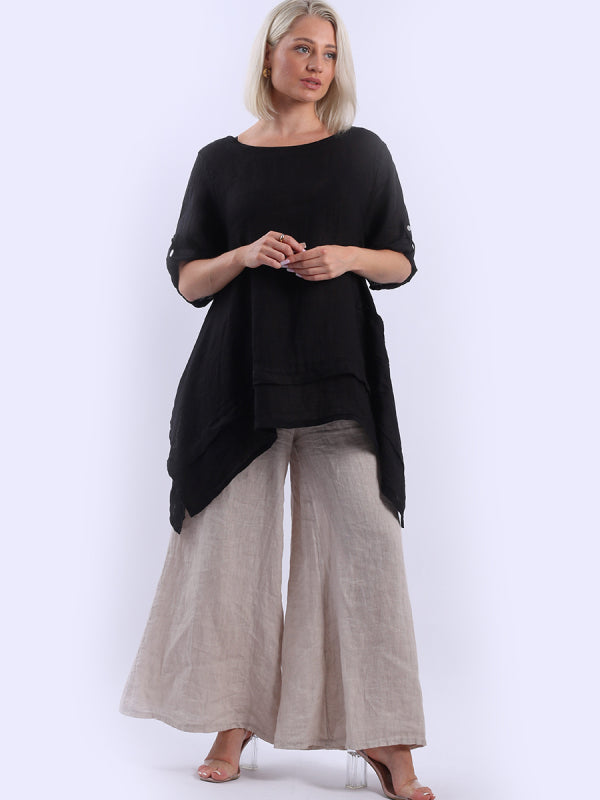 Linen Tunic Top Black