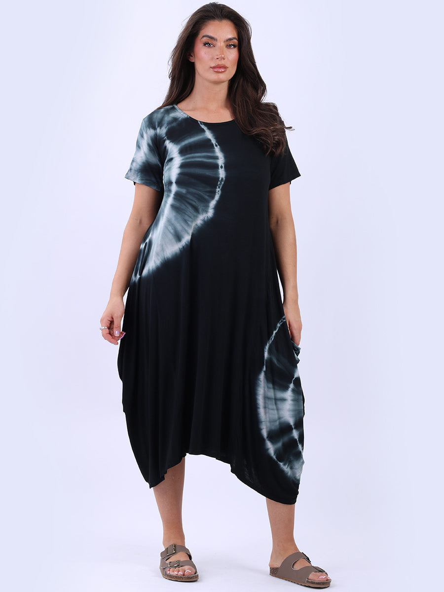 Tie Dyed Lagenlook Dress Black
