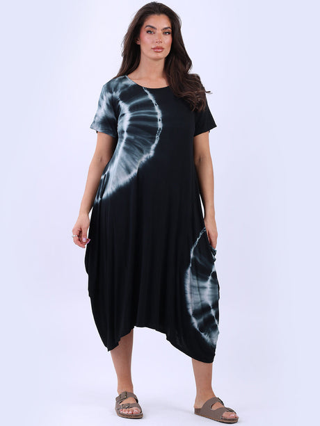 Tie Dyed Lagenlook Dress Black