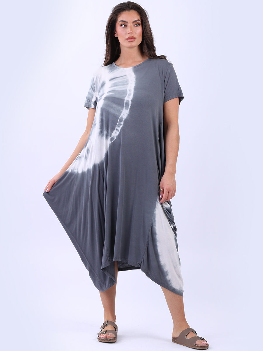 Tie Dyed Lagenlook Dress Charcoal
