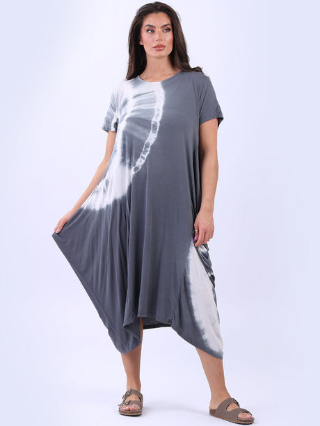 Tie Dyed Lagenlook Dress Charcoal