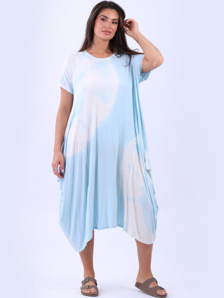 Tie Dyed Lagenlook Dress Sky Blue