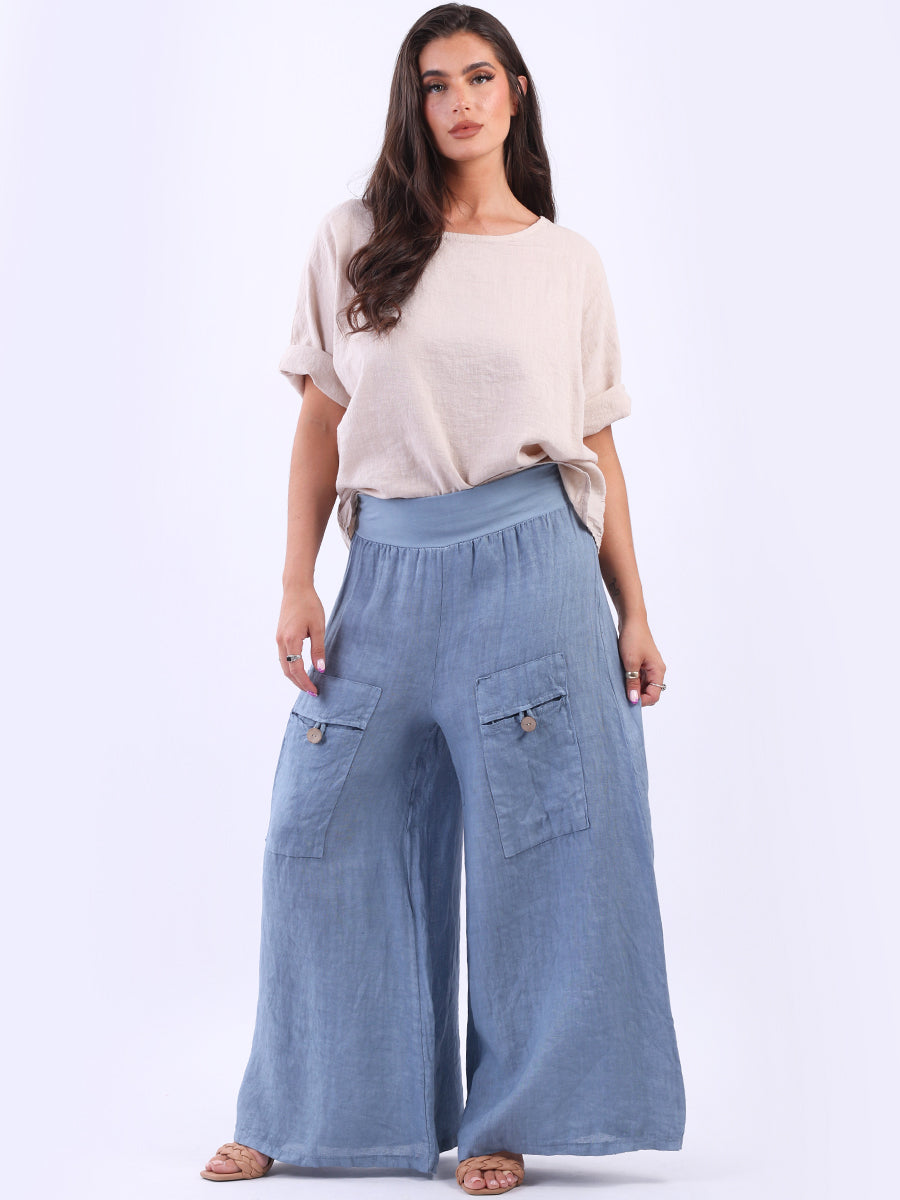 Vintage Wash Linen Wide Leg Palazzo Denim