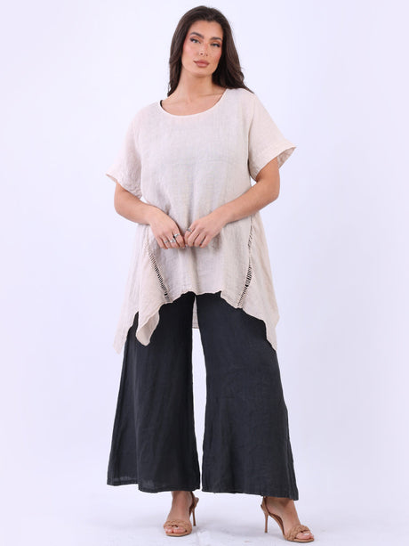 Vintage Wash Crochet Linen Tunic Beige