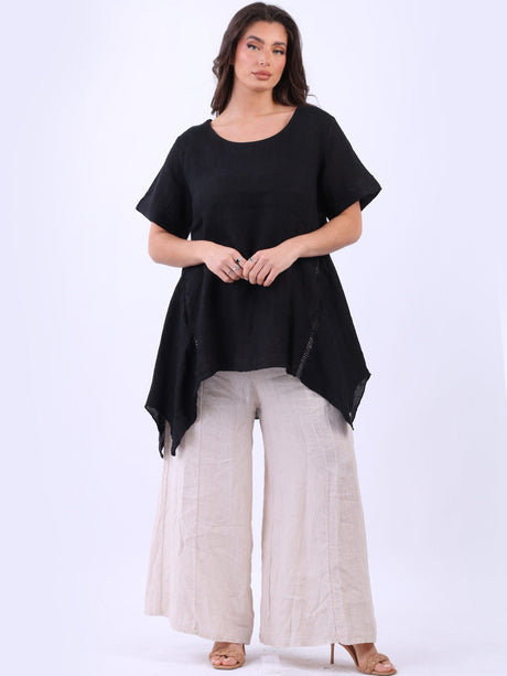 Vintage Wash Crochet Linen Tunic Black