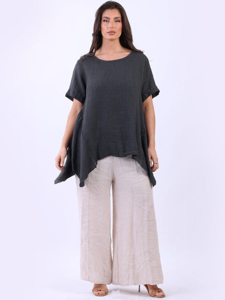 Vintage Wash Crochet Linen Tunic Charcoal