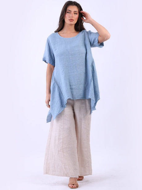 Vintage Wash Crochet Linen Tunic Denim