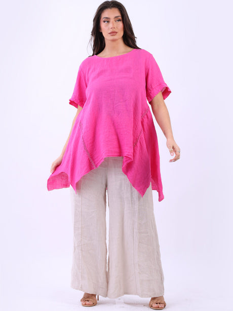 Vintage Wash Crochet Linen Tunic Fuchsia